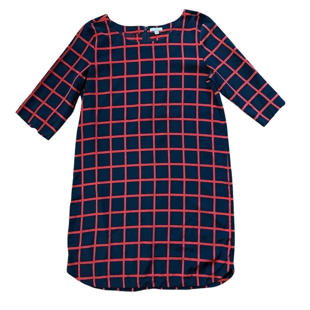 Gap Navy Blue Red Grid Windowpane Lightweight Shift Dress Womens M Mod Workwear
